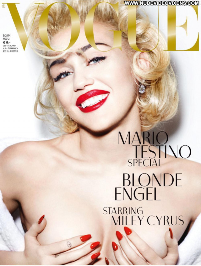 Miley Cyrus Vogue Germany Breasts Magazine Black Germany Braless